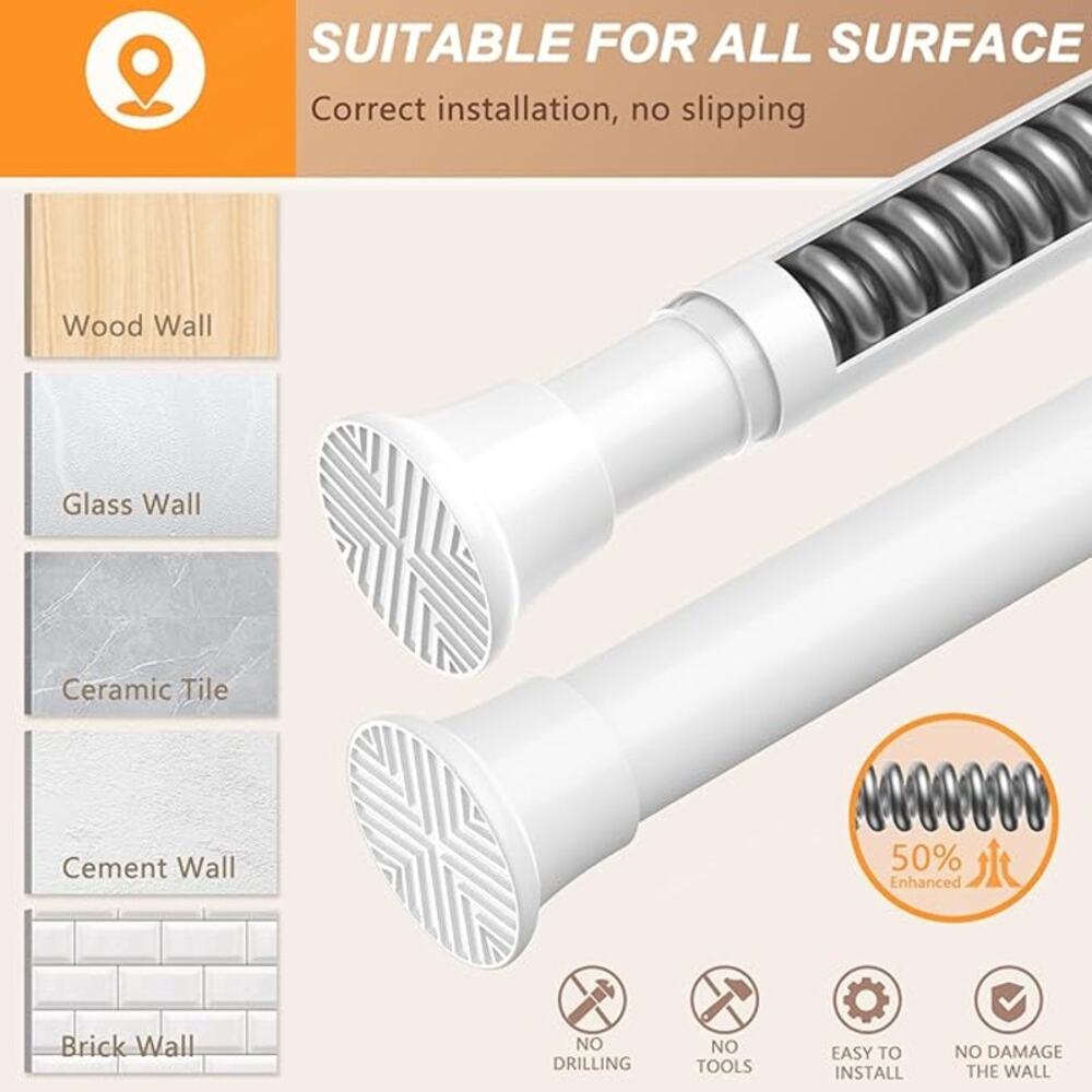 NEW Set of 2: Adjustable Spring Curtain Rod, Spring Loaded for Window- White - Picture 3 of 6